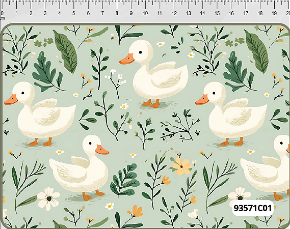 Tecido Tricoline Digital Coleção Pataquada Pato Grande 50x150 cm Verde Menta Fernando Maluhy