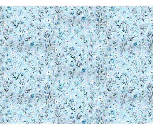 Tecido Tricoline Estampado Digital Coleção Floral Serenity Raminhos Azul 50x150