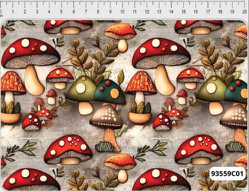 Tecido Tricoline Digital Coleção Likewood Cogumelos 100% Algodão 50x150 Fernando Maluhy