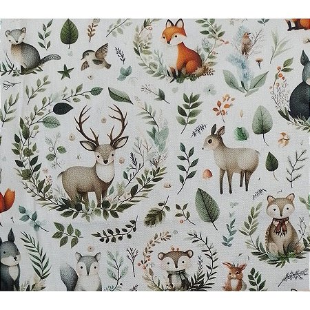 Tecido Tricoline Digital Cute Wild Animals, Infantil, 50x150cm, Fernando Maluhy, 100% Algodão