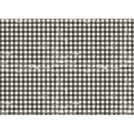 Tecido Tricoline Digital Vintage Floral Xadrez Preto, 50x150cm, Fernando Maluhy, 100% Algodão