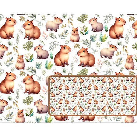 Tecido Tricoline Digital Coleção Boho Woodland Capivara, 50x150 cm, Fernando Maluhy