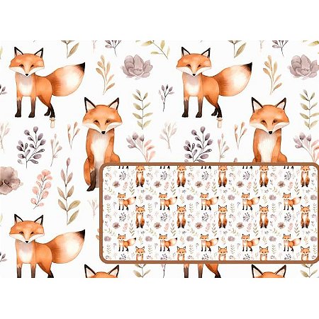Tecido Tricoline Digital Coleção Boho Woodland Raposa 50x150 cm, Fernando Maluhy