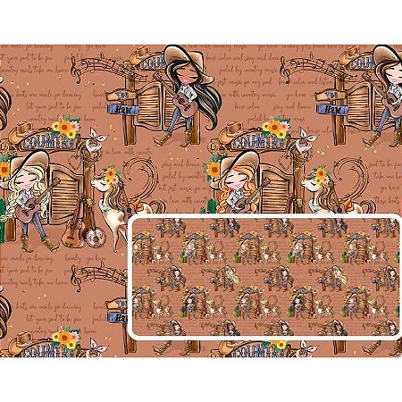 Tecido Tricoline Digital Coleçao Sertanejo Cantora Country 50x150 cm, Fernando Maluhy