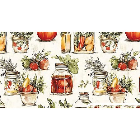 Tecido Tricoline Digital Fenando Maluhy Coleção Vintage Kitchen azeite e tempero 50 x 150 cm