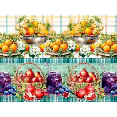 Tecido Tricoline Digital Fernando Maluhy Barrado de frutas 55 x 150 cm, 100% Algodão