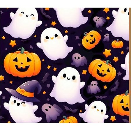 Tecido Tricoline Digital Fernando Maluhy Coleção Halloween Fantasminha 50x150 cm