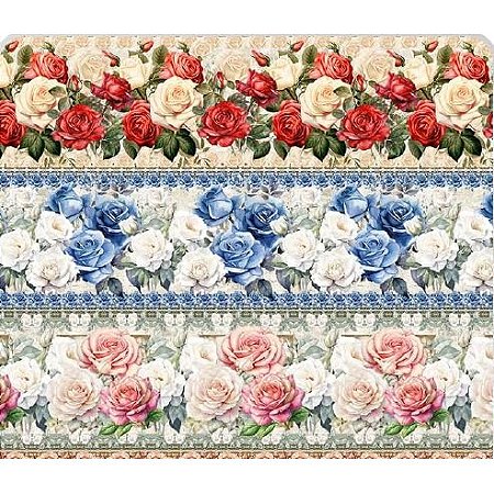 Tecido Tricoline Digital Fernando Maluhy Barrado Rosas 55x150 cm, 100% Algodão