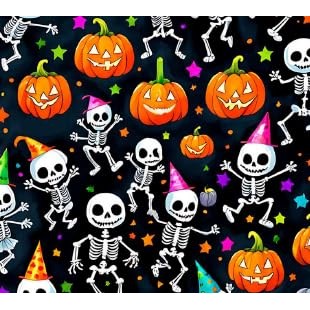 Tecido Tricoline Digital Fernando Maluhy Coleção Halloween Esqueleto e Abóbora Infantil 50 x 150 cm