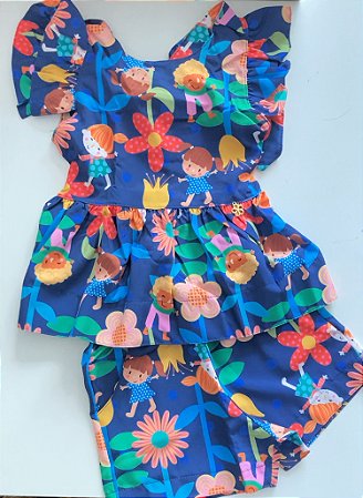 Conjunto Infantil Azul estampado Menina