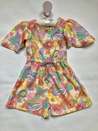 Macaquinho Infantil Menina Floral Rosa e Off White