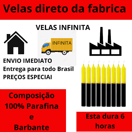 Pacote 1 Kg de Vela Palito ( Amarelo e Preto)