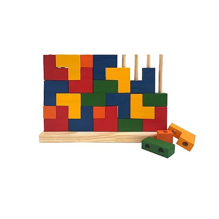 Blocos De Encaixe Vertical Com 25 Peças Brinquedo De Madeira