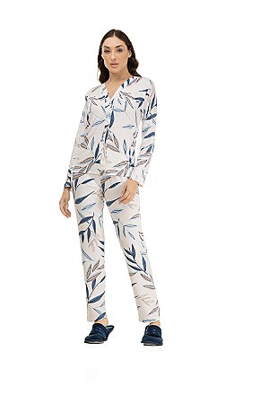 Pijama longo com abertura botões