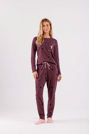Pijama manga longa vinho