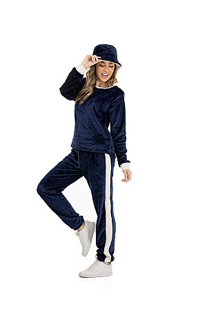 Pijama longo fleece marinho