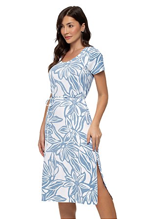 Vestido folhagem maxi azul