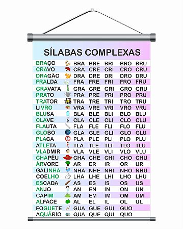 Banner Pedagógico Silabário Complexas Lona+Impressão Digital 60x90 cm