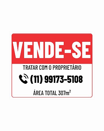 Placa Vende-se  PS+Vinil Adesivo+Impressão Digital 40x30 cm