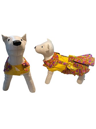 Vestido Pet Flor do Arráia Encantado C/ Colete Amarelo Para Cadelas