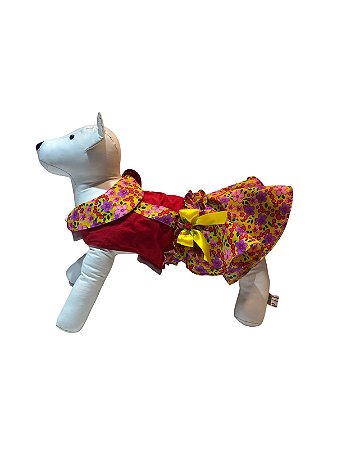 Vestido Pet Flor do Arráia Encantado C/ Colete Vermelho Para Cadelas