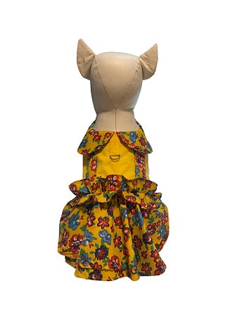 Vestido Pet São João Floral C/ Colete Amarelo Para Cadelas