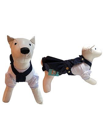 Jardineira Jeans Pet Saia Com Camisa Branca Para Cadelas