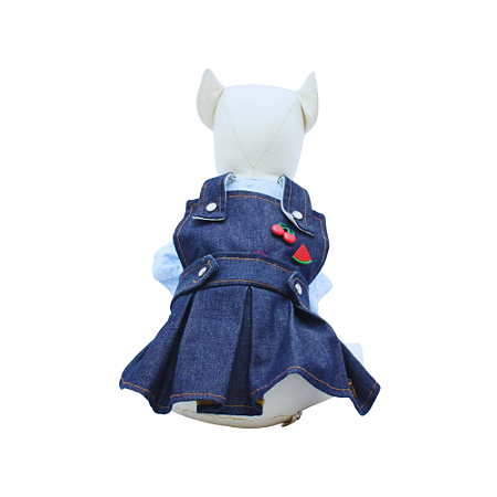 Jardineira Jeans Pet C/ Camiseta Azul Para Cadelas