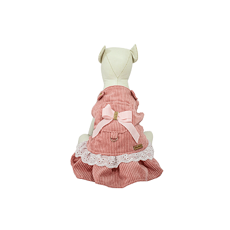 Vestido Pet Veludo Rosê C/ Laço Para Cadelas