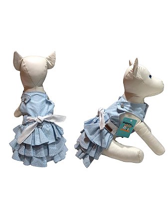 Vestido Azul Bebê Com 3 Folhos Para Pet Cadelas