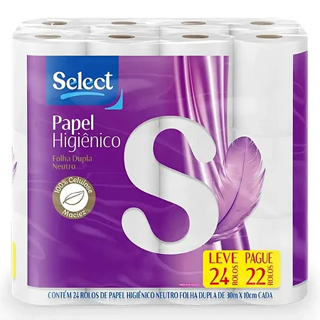 Papel Higiênico Folha Dupla Select 30m Leve 24 Pague 22