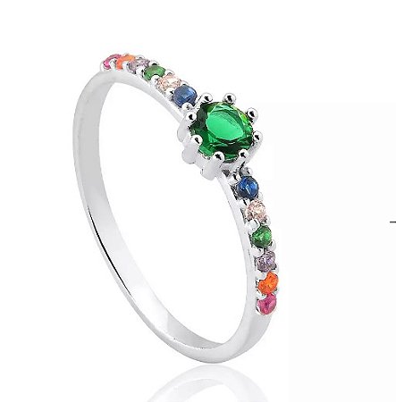 ANEL DE PRATA COLORIDO PEDRA ESMERALDA