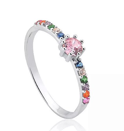 ANEL DE PRATA COLORIDO PEDRA SAFIRA ROSA