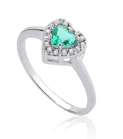 ANEL DE PRATA CORAÇÃO TURMALINA CRAVEJADO