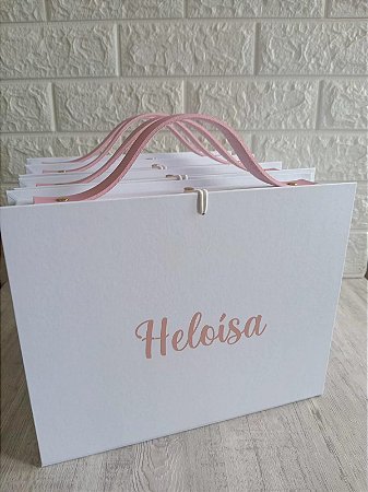 MALETA BRANCA COM ALÇA SINTÉTICA ROSA 25X20X5CM PERSONALIZADA