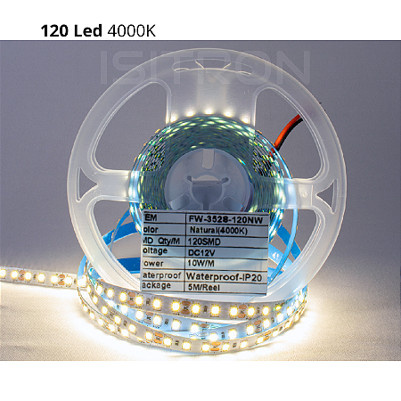 Fita 120 Led 3528 Branco Neutro 4000k Dupla Face IP20 Sem Silicone 5 Metros