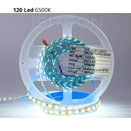 Fita 120 Led 3528 Branco Frio 6500k Dupla Face IP20 Sem Silicone 5 Metros