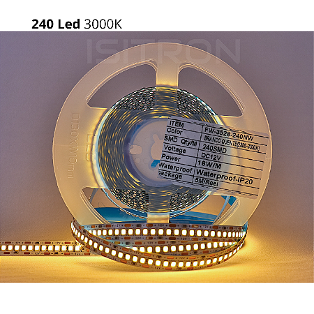 Fita 240 Led 3528 Branco Quente 3000k Dupla Face IP20 Sem Silicone 5 Metros