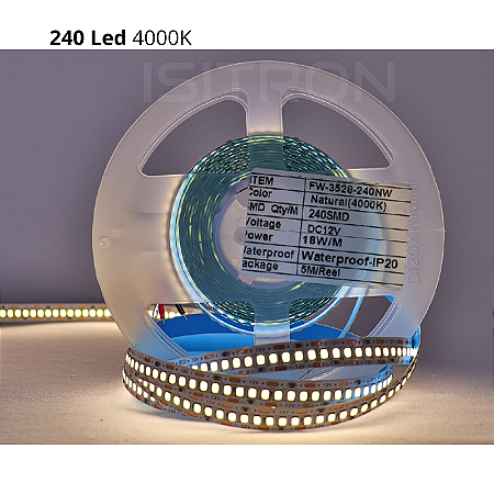 Fita 240 Led 3528 Branco Neutro 4000k Dupla Face IP20 Sem Silicone 5 Metros