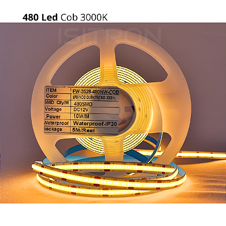 Fita 480 Led Cob Branco Quente 3000k Dupla Face IP20 5 Metros