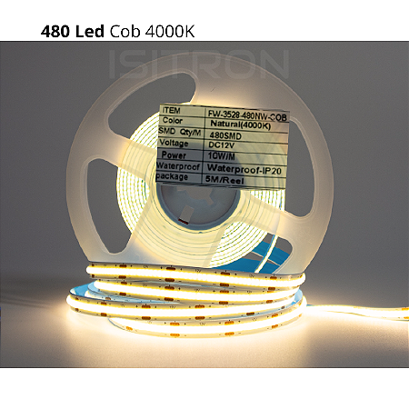 Fita 480 Led Cob Branco Neutro 4000k Dupla Face IP20 5 Metros