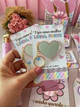 card + chaveiro coração acrílico