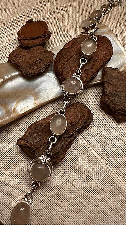 Pulseira Prata Bali - Quartzo Rosa