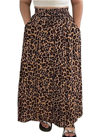 Saia Longa Elástico Cintura Animal Print