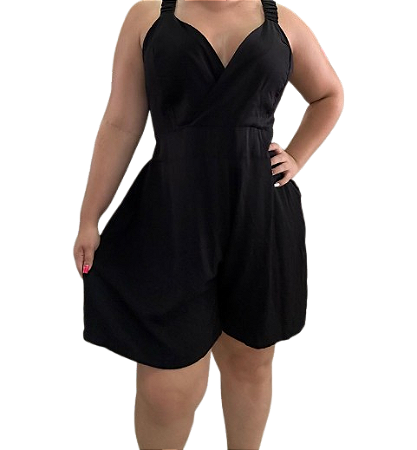 Macaquinho Feminino Plus Size Curto Alça Acinturado