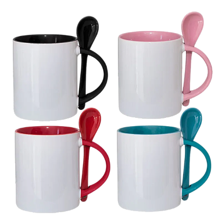 Caneca Cerâmica Interior Colorido Com Colher