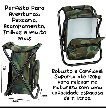 Mochila Banco Semi Térmica Com Dobrável Esportes Pesca Praia Camping Trilha
