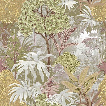 Papel de Parede Botany House - Folhas e Flores - 15501 - Vinílico