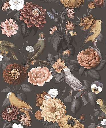 Papel de Parede Botany House - Folhas e Flores - 15549 - Vinílico