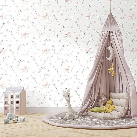 Papel de Parede Doce Bebê 2 - Folhas e Flores - DB827 - Vinílico
